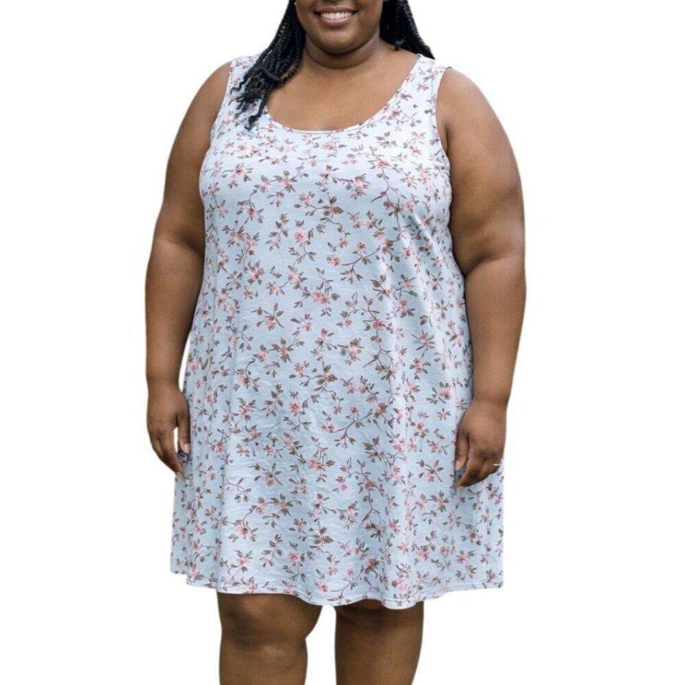 Herou Plus Size 2XL Dress Sleeveless Floral Print Light Blue Casual Style